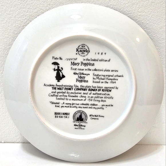 Walt Disney Mary Poppins 1989 Decorative Plate #13847A - Picture 7 of 8